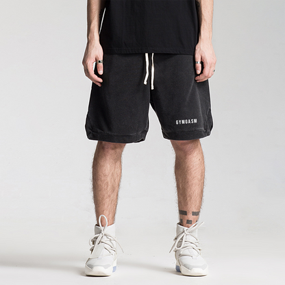 Clipped Corner Washed Faded Black Sweat Shorts - GYMGASM