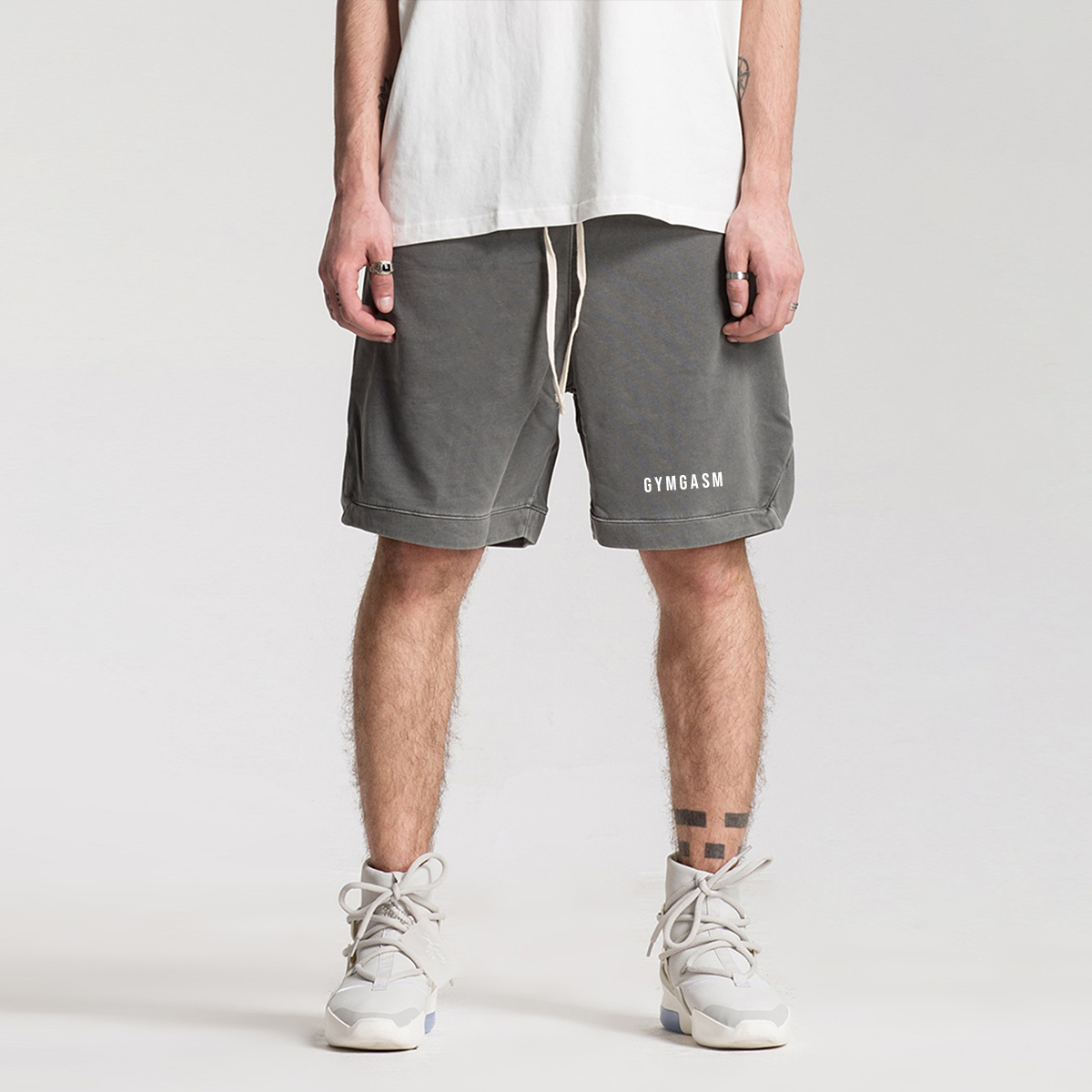 Clipped Corner Washed Dark Gray Sweat Shorts - GYMGASM