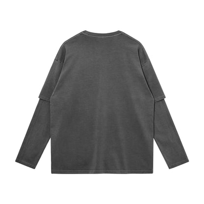 Dark Gray Faux-layered Faded Long Sleeve - GYMGASM