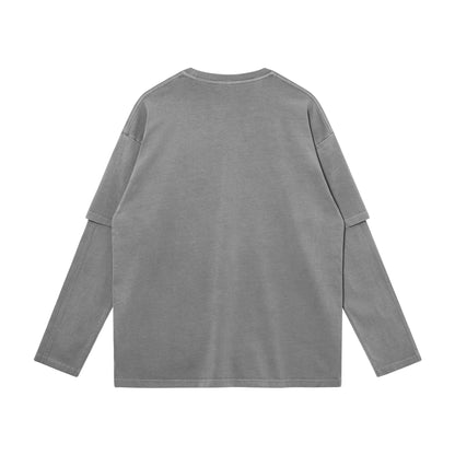 Light Gray Faux-layered Faded Long Sleeve - GYMGASM