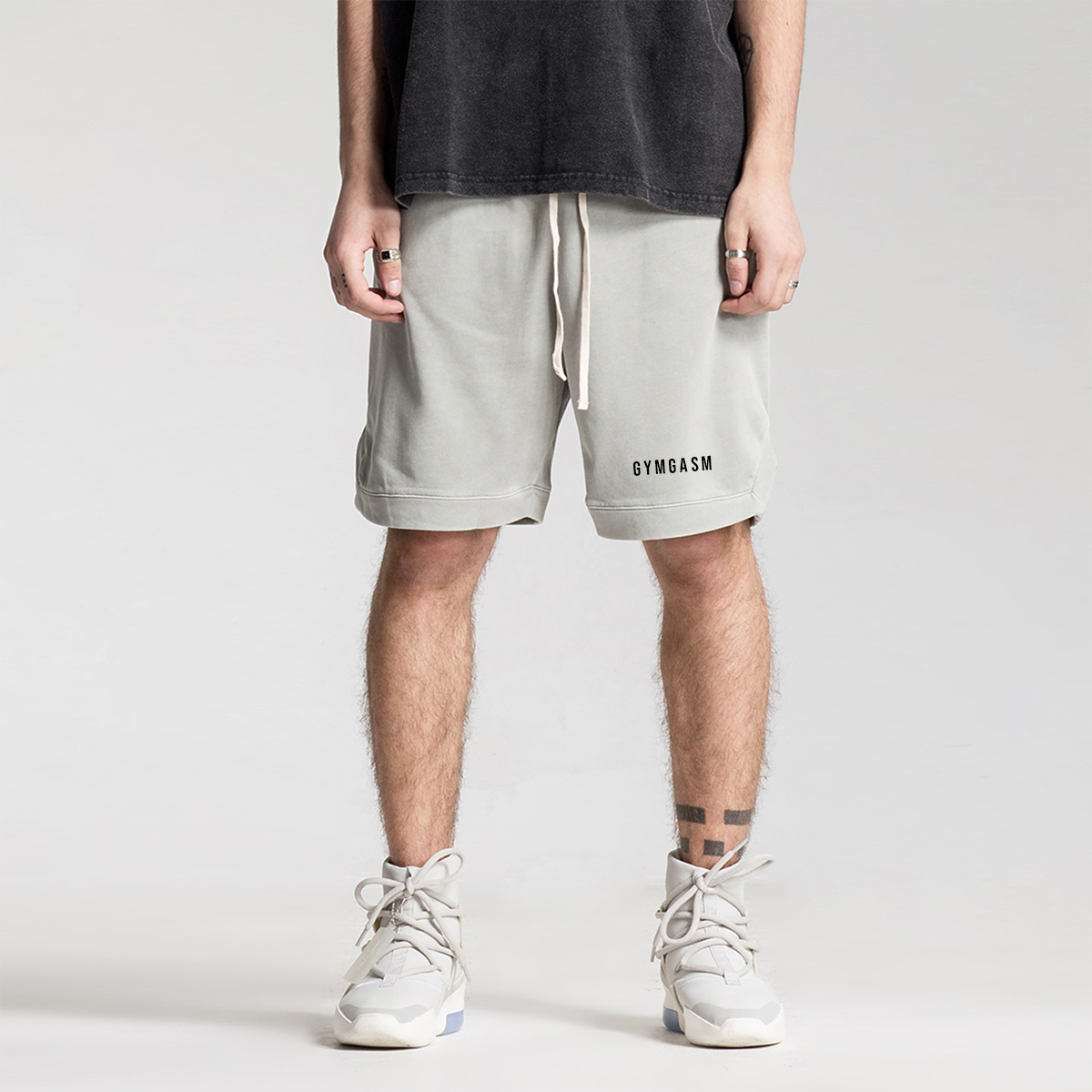 Clipped Corner Washed Light Gray Sweat Shorts - GYMGASM